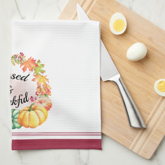 Gezegende en Thankful Waterverf Fall Leaves Pumpki Theedoek (Quarter Fold)