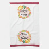 Gezegende en Thankful Waterverf Fall Leaves Pumpki Theedoek (Verticaal)