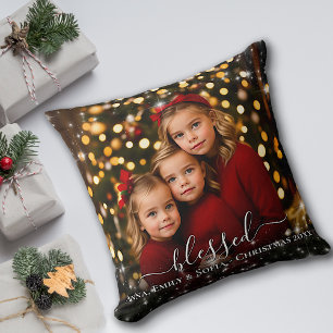 Gezegende Glitter Kader met Namen Kerstmis Kussen