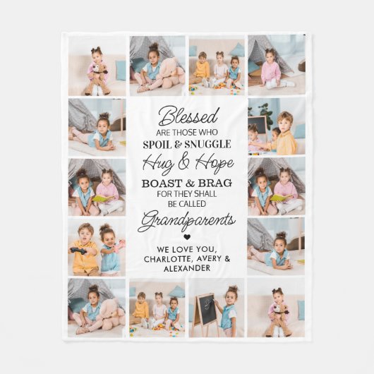 Gezegende Grootouders Custom Moderne Fotocollage Fleece Deken (Voorkant)