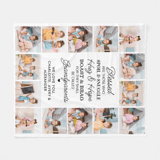 Gezegende Grootouders Custom Moderne Fotocollage Fleece Deken (Voorkant (Horizontaal))