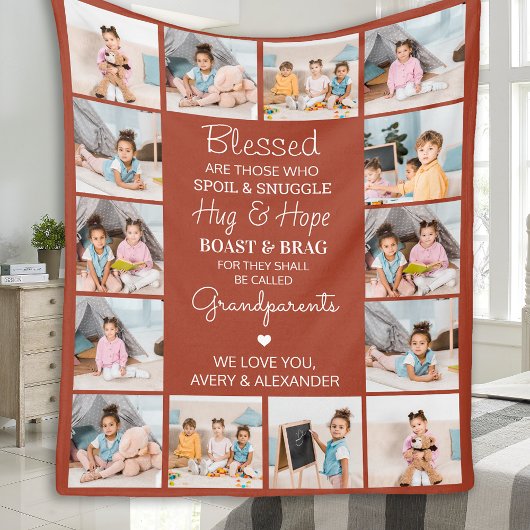 Gezegende Grootouders Custom Terracotta 14 Afbeeld Fleece Deken