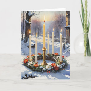 Gezegende Imbolc Winter Bloemen Kaars Krans Wiccan Feestdagen Kaart
