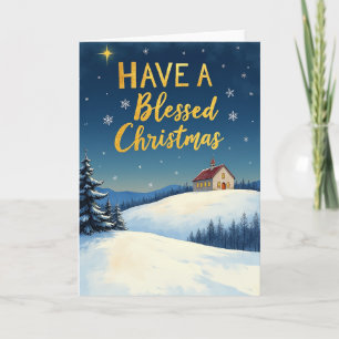 Gezegende kerst bij besneeuwde kerk kaart