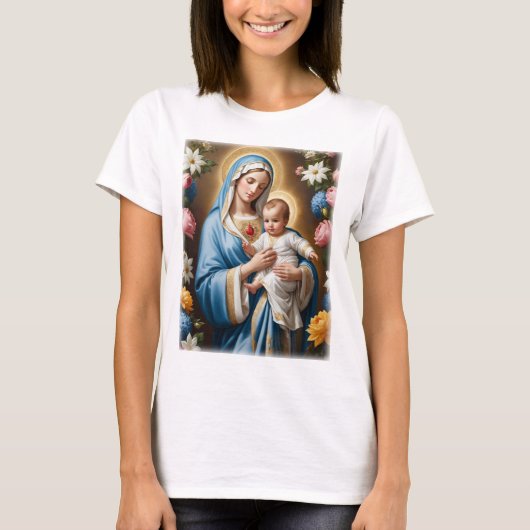 Gezegende Maagd Maria en Baby Jesus T-shirt (Voorkant)