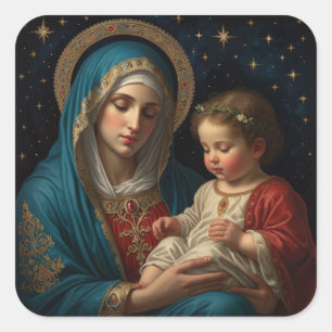 Gezegende Maagd Maria en Jezus Kerstfeest Vierkante Sticker