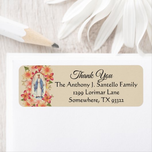 Gezegende Maagd Maria Floral Dank u Etiket (Insitu)