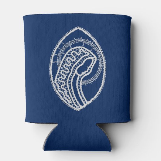 Gezegende Maagd Maria, witte kant, marineblauw Blikjeskoeler (Achterkant)