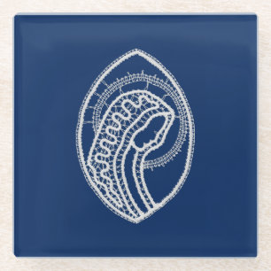 Gezegende Maagd Maria, witte kant, marineblauw Glazen Onderzetter