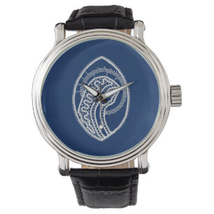 Gezegende Maagd Maria, witte kant, marineblauw Horloge