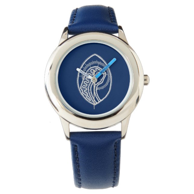 Gezegende Maagd Maria, witte kant, marineblauw Horloge (Voorkant)