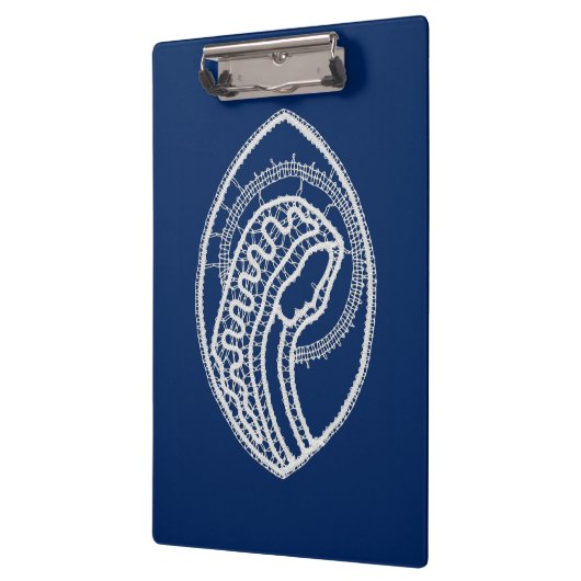 Gezegende Maagd Maria, witte kant, marineblauw Klembord (Links)