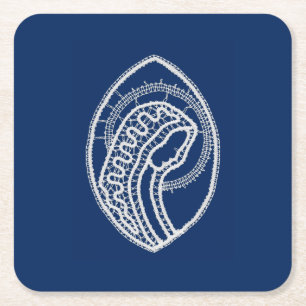 Gezegende Maagd Maria, witte kant, marineblauw Vierkante Kartonnen Onderzetter