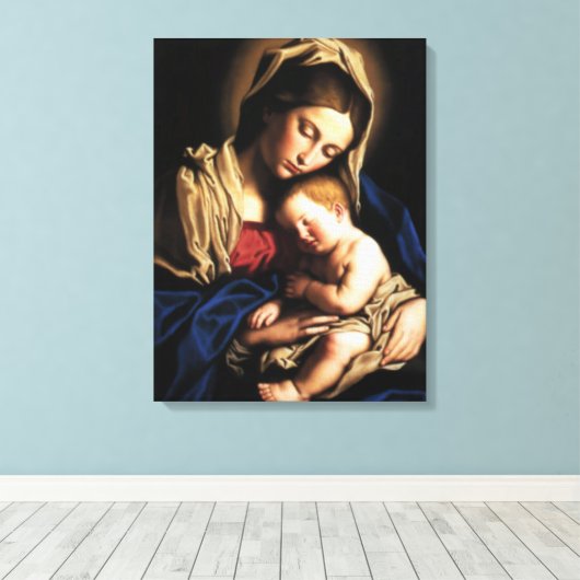 Gezegende Maagd Mary en Baby Child Jesus Canvas Afdruk (Insitu (Houten vloer))