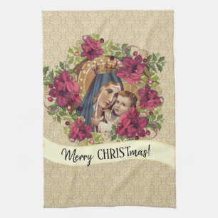 Gezegende Maagd Mary Jesus KerstFloral Theedoek