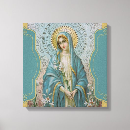 Gezegende Maagd Moeder Maria met Lelies Canvas Afdruk (Voorkant)
