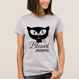 Gezegende mama die Cartoon glimlacht Kat Vrouwen T T-shirt