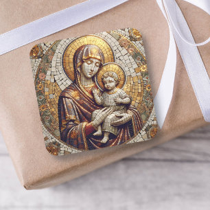 Gezegende Moeder Maria en Baby Jezus Christmas Vierkante Sticker