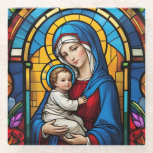 Gezegende Moeder Maria en Baby Jezus - Maagd Maria Glazen Onderzetter