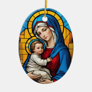 Gezegende Moeder Maria en Baby Jezus - Maagd Maria Keramisch Ornament