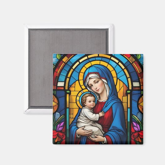 Gezegende Moeder Maria en Baby Jezus - Maagd Maria Magneet (Voorkant / Achterkant)