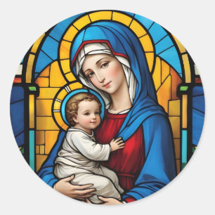 Gezegende Moeder Maria en Baby Jezus - Maagd Maria Ronde Sticker