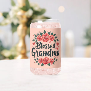 Gezegende Oma Bloemen Rozen Typografie Blikvorm Glas