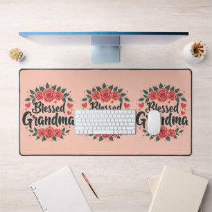 Gezegende Oma Bloemen  Rozen Typografie Bureaumat