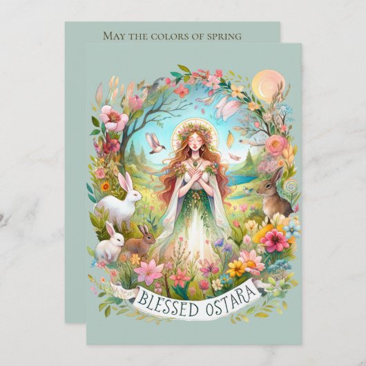 Gezegende Ostara Hekserige Pagan Wijze Platte Vaka Feestdagenkaart (Voorkant / Achterkant)