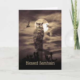 Gezegende Samhain met Uil en Gedicht Kaart