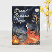 Gezegende Samhain Night Halloween Fire Queen Kaart (Gele Bloem)