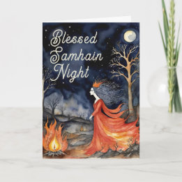 Gezegende Samhain Night Halloween Fire Queen Kaart