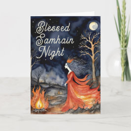 Gezegende Samhain Night Halloween Fire Queen Kaart