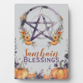 Gezegende Samhain Pentakel & Herfst Pompoenen Alta Fotoplaat (voorkant)