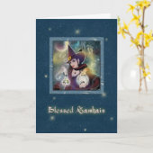Gezegende Samhain - Witch Blue Sparkle Kaart (Gele Bloem)
