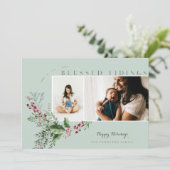 Gezegende tinten Waterverf Greenery Wreatfoto's Feestdagenkaart (Staand voorkant)