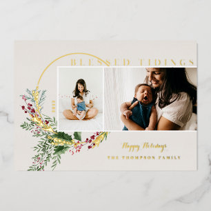 Gezegende tinten Waterverf Greenery Wreatfoto's Folie Feestdagenkaart