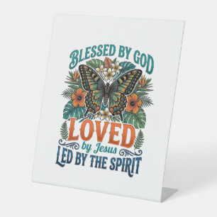 Gezegende Vlinder Christelijk T-Shirt Ontwerp_1 Reclamebord Met Voetstuk