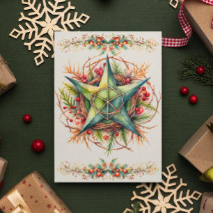 Gezegende Yule Winter Zonnewende Pentacle Holly Be Feestdagen Kaart