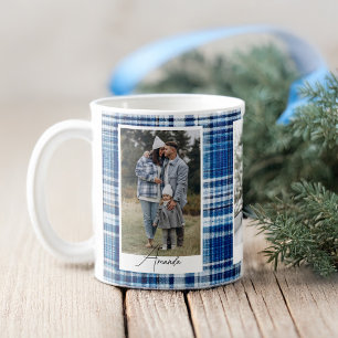 Gezellig Blauw en Marine Plaid Flanel Familiefoto Koffiemok