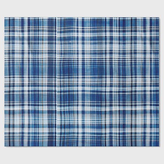 Gezellig Blauw en Wit Plaid Flanel Patroon Cadeaupapier (Vlak)