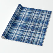Gezellig Blauw en Wit Plaid Flanel Patroon Cadeaupapier (Uitgerold)