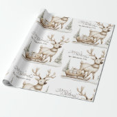 Gezellig blauw rustiek kerstrendier cadeaupapier (Uitgerold)