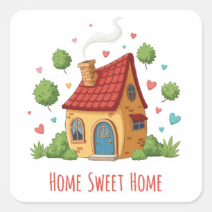 Gezellig Cottage "Thuis is het beste" Schattige Il Vierkante Sticker