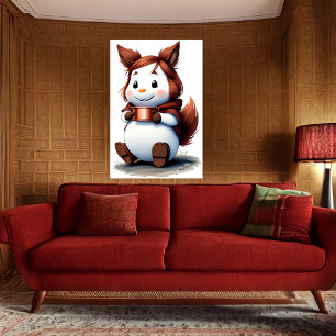 Gezellig dier met koffie AI Art Poster
