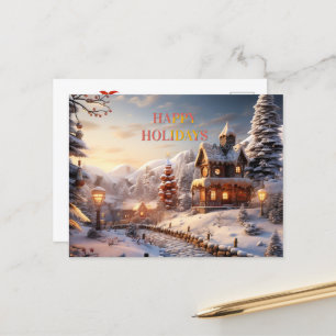 Gezellig Dorp bij Kerstmisillustratie Feestdagenkaart