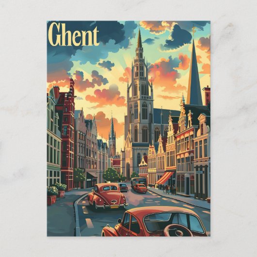 Gezellig Gent: straatscène illustratie Briefkaart (Voorkant)