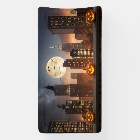 Gezellig Halloween Night Cityscape met pompoen Spandoek (Verticaal)