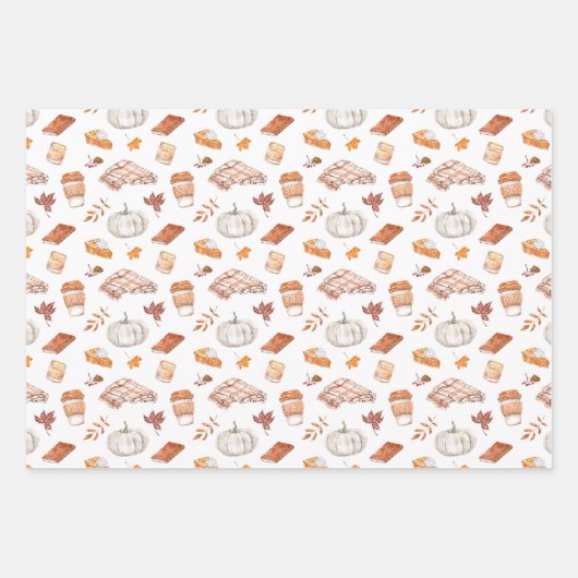 Gezellig Herfst Essentials Waterverf Patroon Inpakpapier Vel (Voorkant 2)