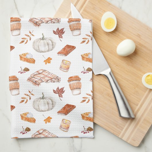 Gezellig Herfst Essentials Waterverf Patroon Theedoek (Quarter Fold)